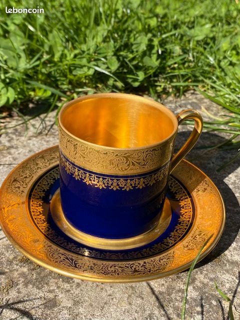 Tasse Miniature Limoges - Bleu Cobalt Et Or Fin - Dinette Ancienne - Collection