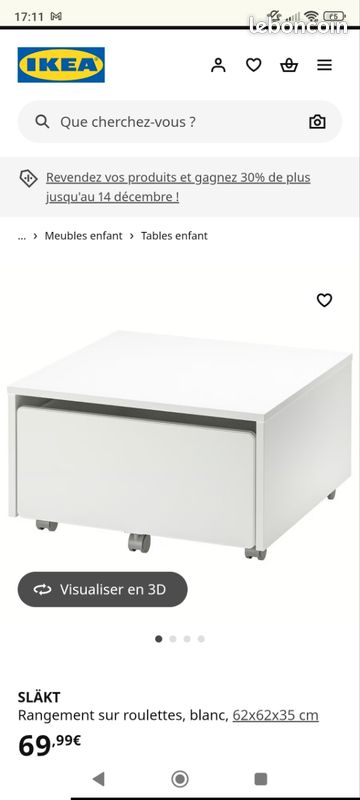 Table de chevet sur roulettes (image 3)