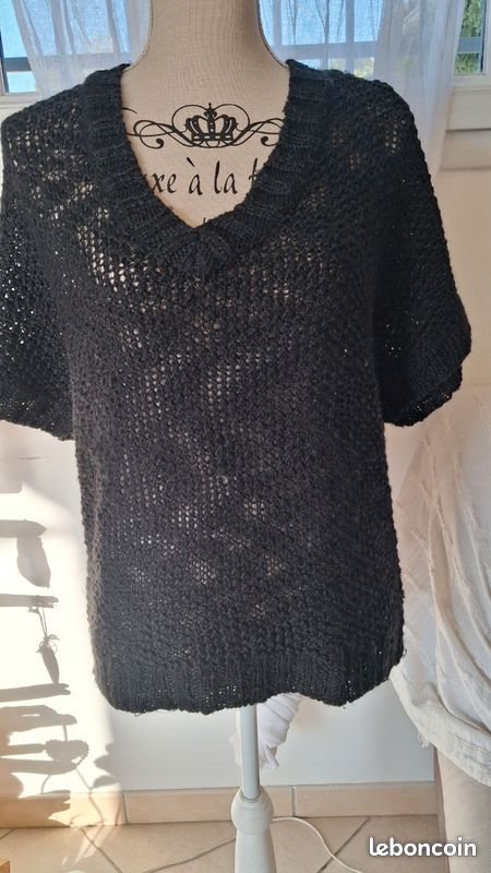 Pull ajouré manche courte noir 40 Vêtements