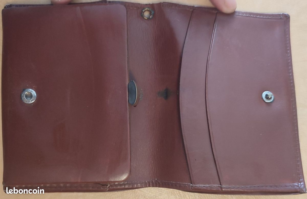 Portefeuille Porte-Monnaie Clipé En Cuir Vintage Années 60 - Couleur Taupe