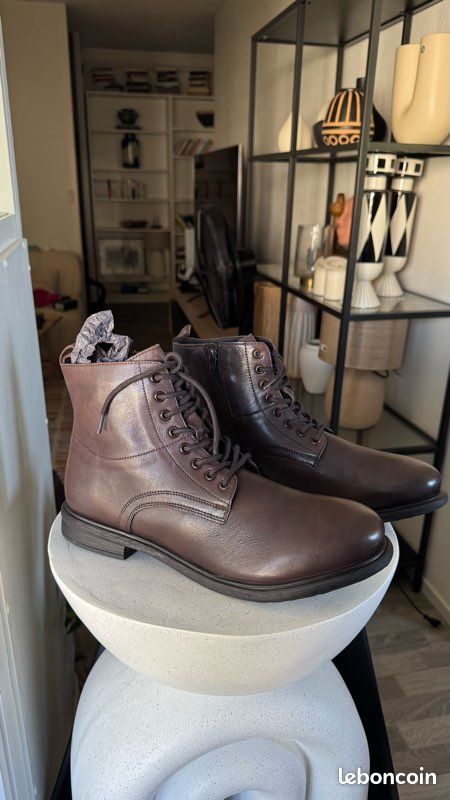 Botte café noir cuir véritable homme T.44 (image 11)