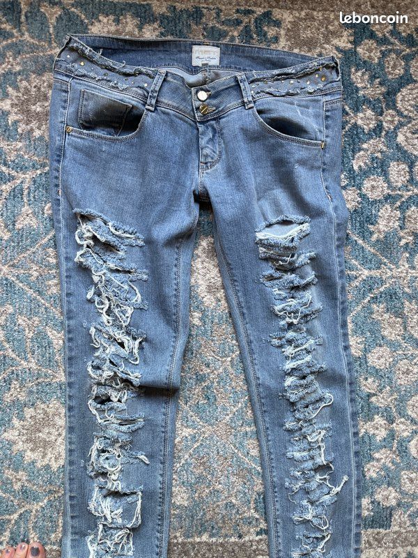 Lot 3 jeans MET taille XL taille basse; rose scintillant, bleu ciel: skinny used déchiré (image 5)