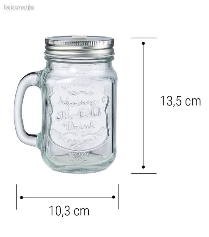 ANOTION Mason Lot De 2 Bocaux Réutilisables Avec Couvercle Et Paille De 710 Ml à Large Goulot Pour Smoothie, Café Glacé, Margaritas, Crème Glacée, Jus, Cocktail, Voyage, Bureau, Maison