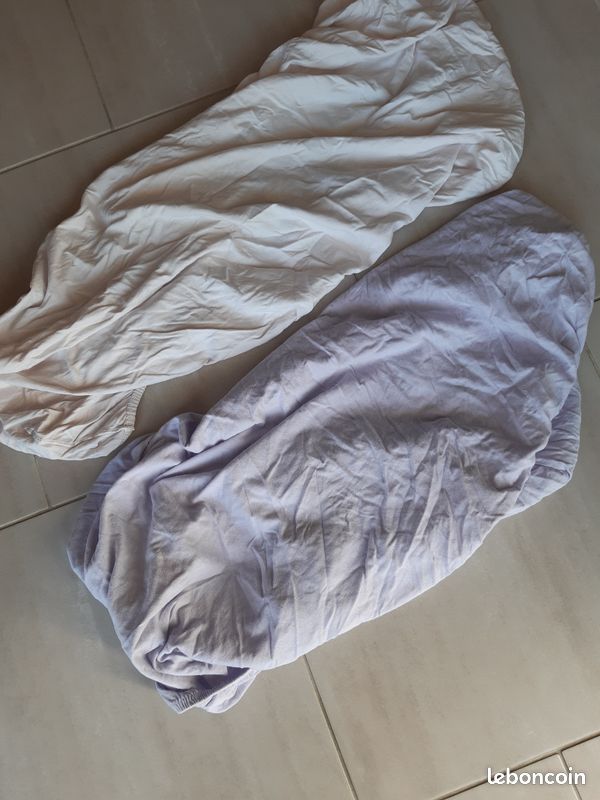 2 draps housse 60x120 parme et blanc (image 1)
