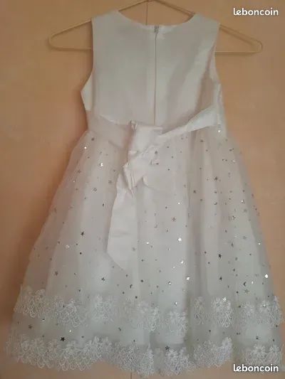 Robe de cérémonie blanche à paillettes et perles – Fille 6 ans (image 7)
