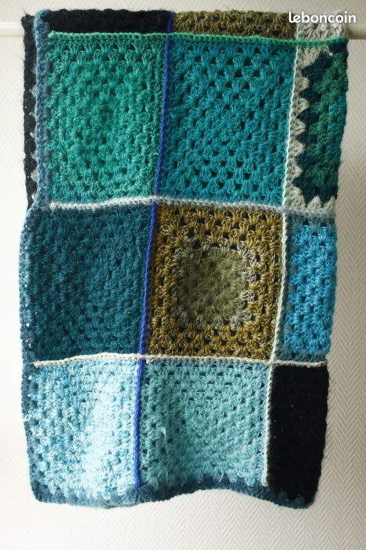 Plaid /jeté de canapé patchwork laine au crochet 170 cm (image 3)