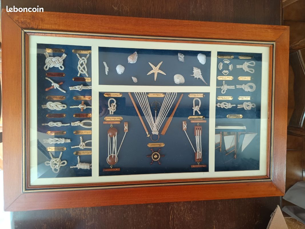 Tableau avec nœuds et outils marins encadrement en bois longueur 85 cm, hauteur 55 cm, épaisseur 3,5 cm (image 14)