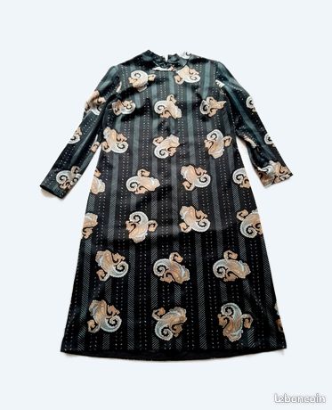 Robe Scottage Marine Imprimée - Taille 40, Mi-longue, En Polyester Et Coton