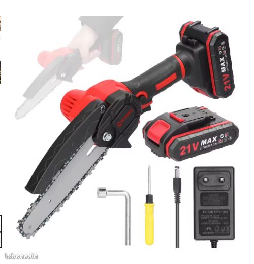 Scie à chaîne électrique sans fil Moteur sans charbon Mini tronçonneuse portative travail coupe bois outil électrique chargeur 2 batteries 21V machine (image 1)