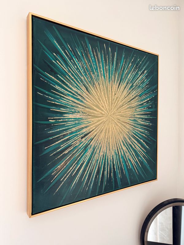 Tableau 70x70 maison du monde en toile peinte verte et dorée (image 1)