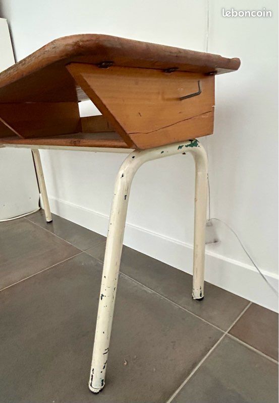 Table d’écolier vintage + 2 chaises – Style industriel (image 8)
