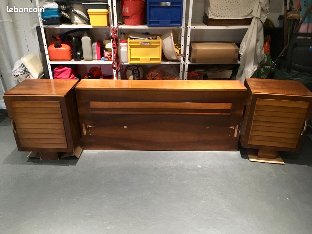 Tête de lit en bois + 2 commodes (vintage) (image 1)