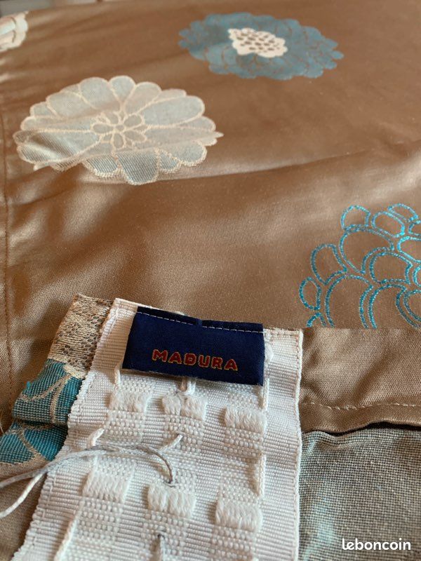 Lot de rideaux MADURA Gris / Taupe & Fleurs bleues turquoise (image 4)
