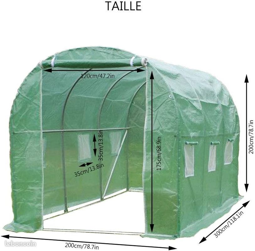 Serre jardin 6m² galvanisé 3x2x2m verte Serre maraicher tomates (image 2)
