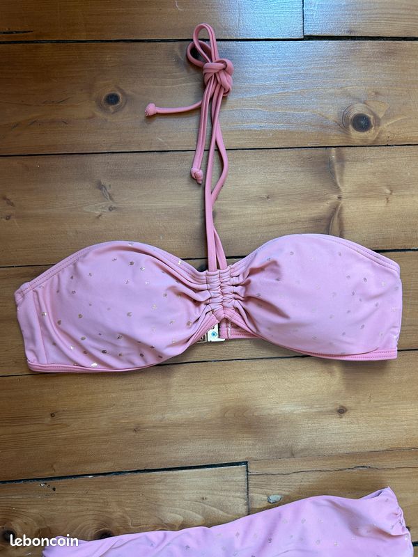 Maillot de bain deux pièces Amenapih rose saumon à paillettes