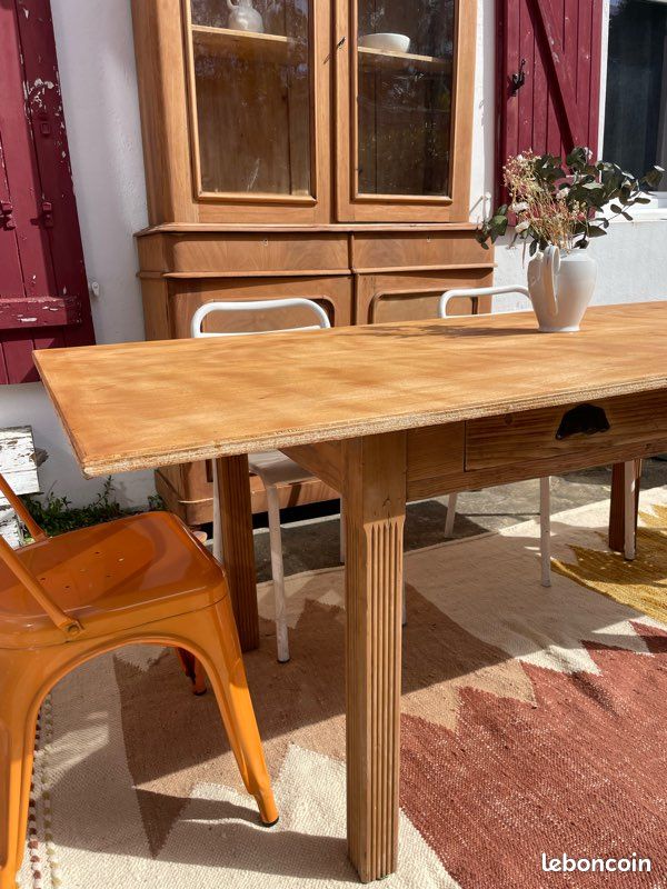 Grande table bois 2m rénovée style campagne chic bohème avec tiroirs (image 3)