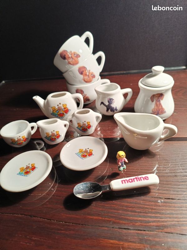 Alnicov Service à Thé Miniature 15 Pièces - Ustensiles Porcelaine Pour Maison De Poupée 1/12 - Accessoires Barbie Et Décoration