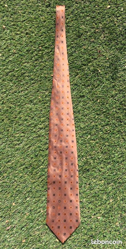 Cravate Vintage Tons Marron Et Rose - Tissu Rétro Occasion, Pour Homme