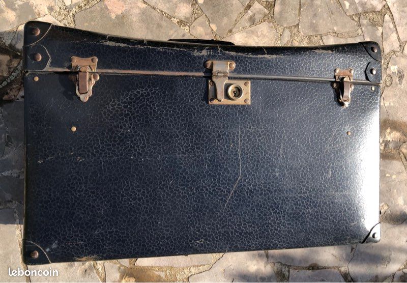 Valse vntage en carton bleu marne - Ancen bagage franças 1950
