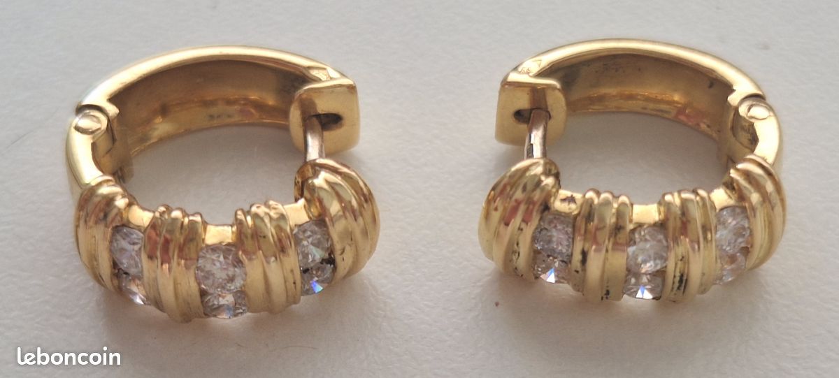 EXC. ÉTAT - ✨️ MAGNIFIQUES BO à CLIPS en OR 18 K & 💎 DIAMANTS 0.80 Carats (image 2)