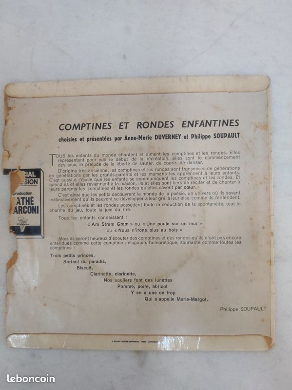 Vinyle 45t Comptines et rondes enfantines N°1 (image 3)