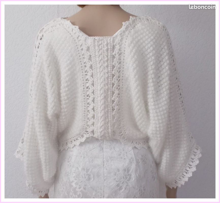Gilet Boléro Angora & Soie Blanc "JULIA" d'ANNY BLATT Taille 38/40 Neuf (image 3)