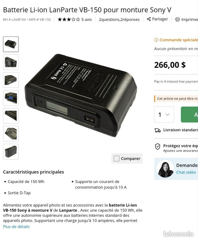 Batterie Lion VB150, 10400mAh autonomie Lanparte Sony (image 12)
