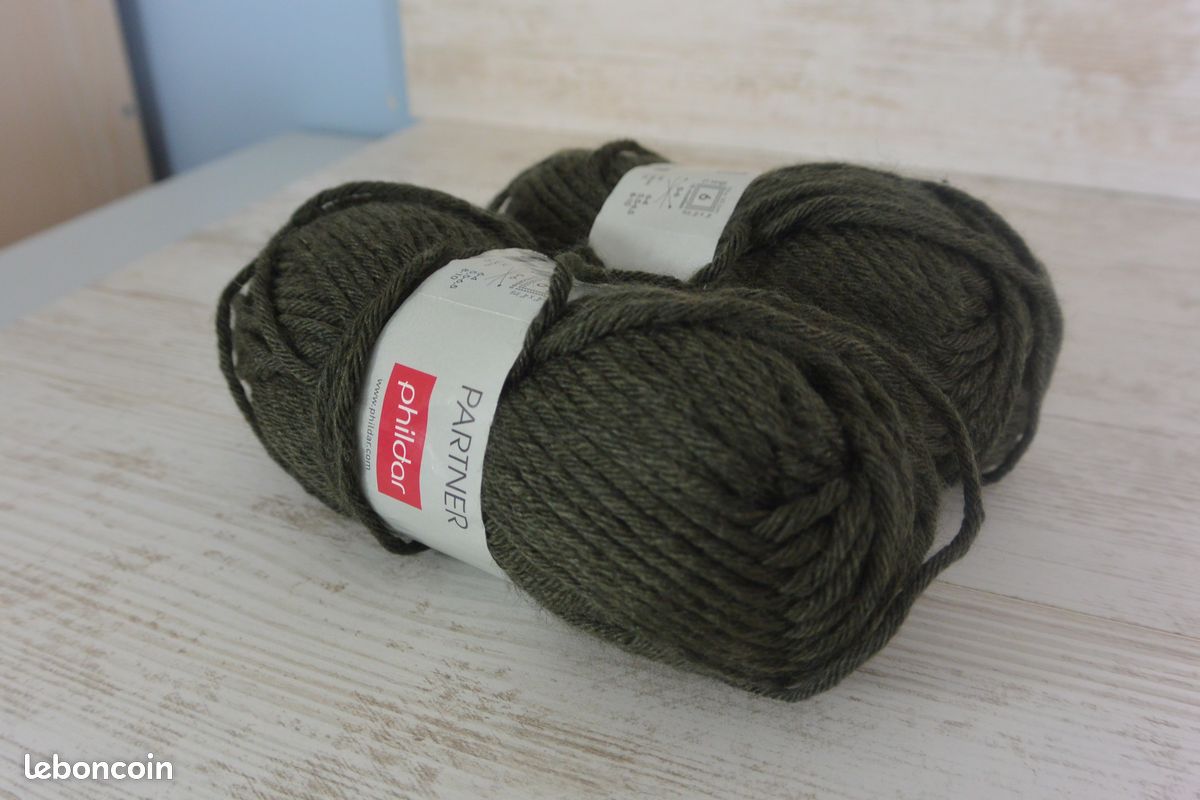 Lot De 10 Pelotes De Laine Phildar Partner 6 - Couleur Lichen (marron) - Composition Acrylique/laine/polyamide - Neuves