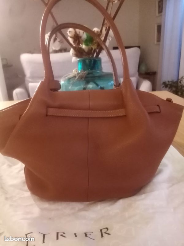 Sac cabas de la marque Etrier en cuir grainé - porté épaule - couleur marron/camel (image 3)