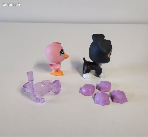 Figurines Littlest Pet Shop LPS #825-826 – Canard Et Chien Boxer – Occasion