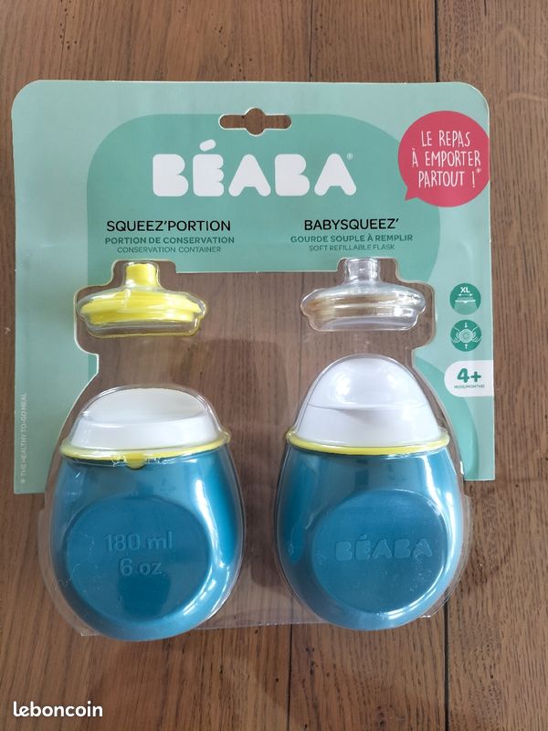 Gourde réutilisable BabySqueez' 180 ml 2 en 1 bleu Beaba