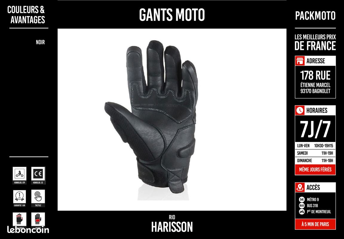 Gants Moto Eté - HARISON - Rio - Neufs + Garantie (image 2)
