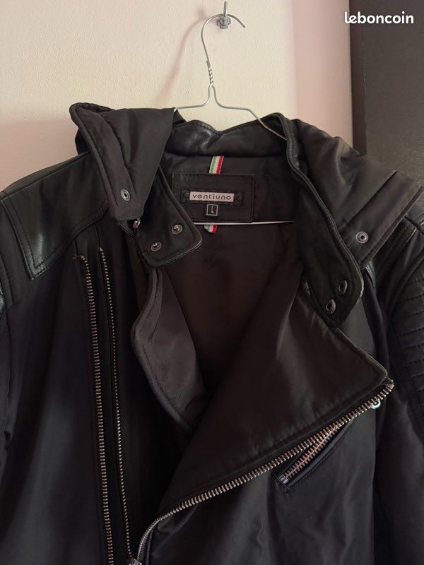 Veste Noir En Cuir Ventiuno (image 5)