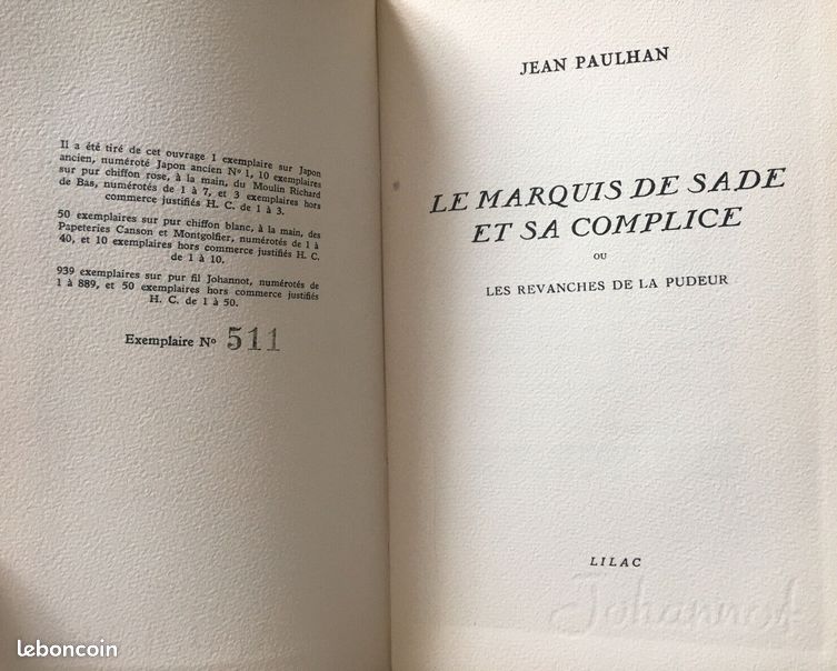Le marquis de Sade et sa complice - Jean Paulhan / Lilac 1951 EO (image 2)
