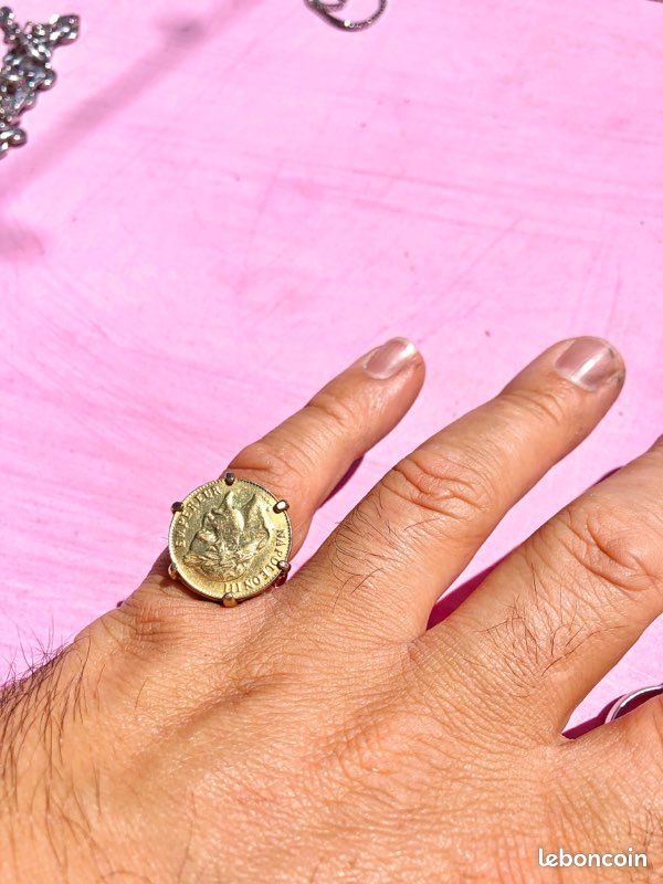 Bague Napoléon Griffée Sertie Pièce 20 Francs Louis (image 10)