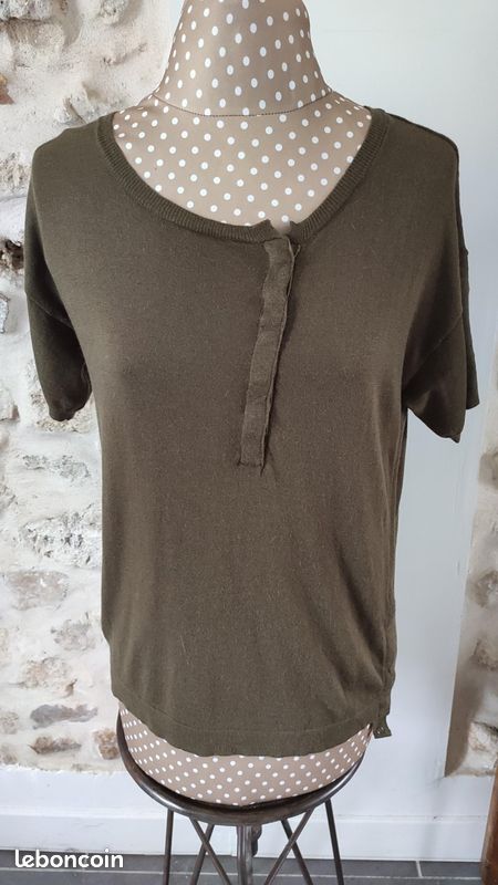 Pull Bel Air kaki taille 1 tout doux coupe originale angora (image 1)