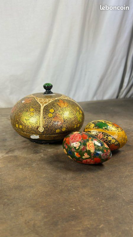 Boîte à Bijoux Hexagonale En Papier Mâché – Décor Canard Peint à La Main (Neuf, Inde)
