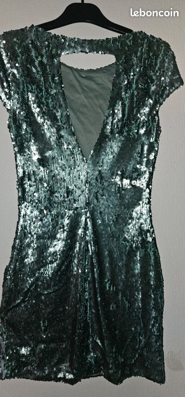 Robe évasée dos ouvert vert foncé femme