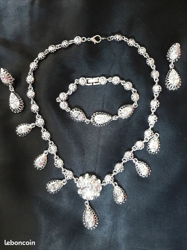 Parure Collier & Boucles D'oreilles ARGENT STERLING Avec Zirconium - Neuf Avec étiquettes