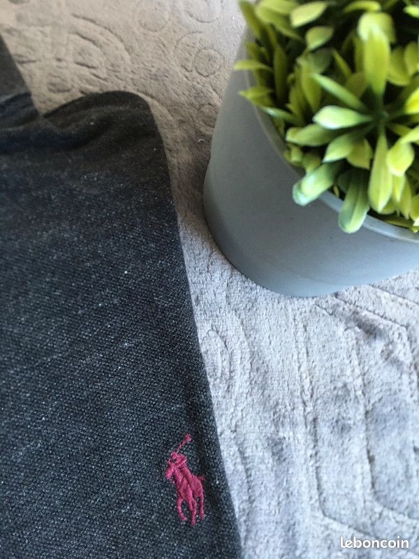 🦍 Polo Ralph Lauren Gris Foncé Slim Fit & Logo Rouge ( Taille S ) 🦍 (image 2)