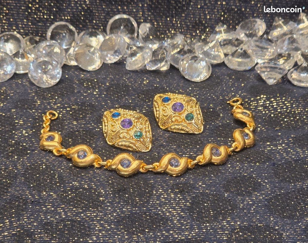 Parure Vintage Esprit Couture Baroque Clips et Bracelet (image 5)
