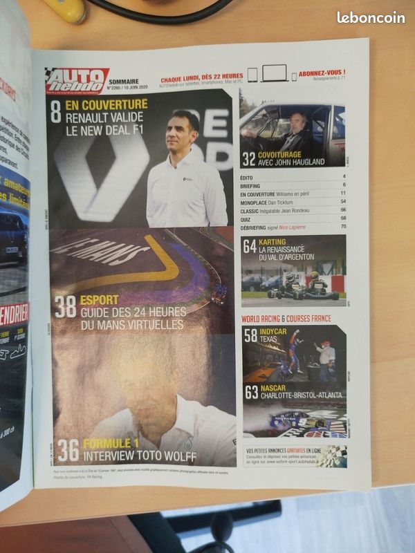 Auto Hebdo N°2265 (10 Juin 2020) 24 heures du mans virtuelle 2020, Jean Rondeau, Lmdh, Ferrari 499p, Indy-car Pagenaud, F1 Toto Wolff, (image 2)