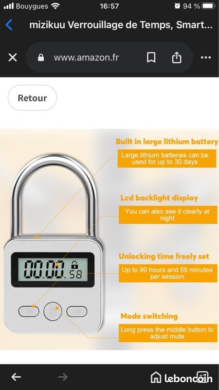 Cadenas Minuteur Intelligent Mizikuu - Verrouillage Temps Rechargeable USB Pour Téléphone/Cigarettes