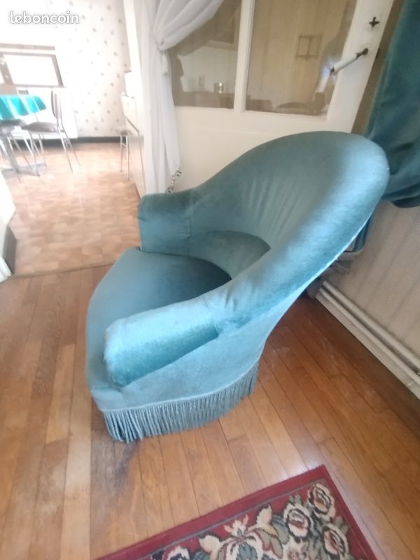 Rare salon Art Déco complet années 1940-1950 – Canapé 2 places + 3 fauteuils en velours d'origine (image 8)
