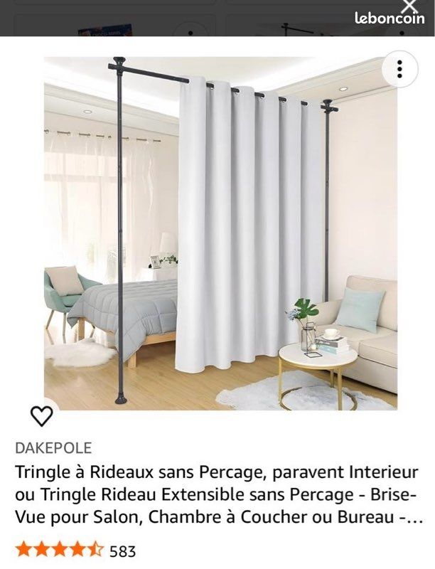 Separation Chambre Tringle à Rideaux Sans Percage, Paravent Interieur Ou Tringle Rideau Extensible Sans Percage - Brise-Vue Pour Salon, Chambre à Coucher Ou Bureau - 178 X 317 Cm (L X H