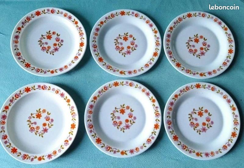 Lot De 6 Assiettes Vintage Arcopal - Multicolore - En Verre - Bon État (Occasion)