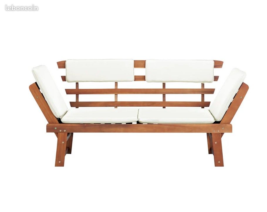 Banc intérieur ou extérieur convertible 190 cm, en acacia avec coussins (image 2)