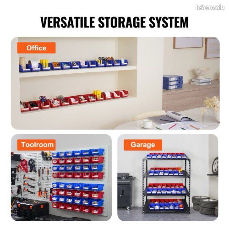 Plastic Storage Containers (12.7 x 10.2 x 7.6 cm), Hanging, Stackable Storage Containers, Blue/Red, 24-Pack, Sturdy Stackable Containers for Organizing Closets, Kitchens, Offices or Pantries (image 3)