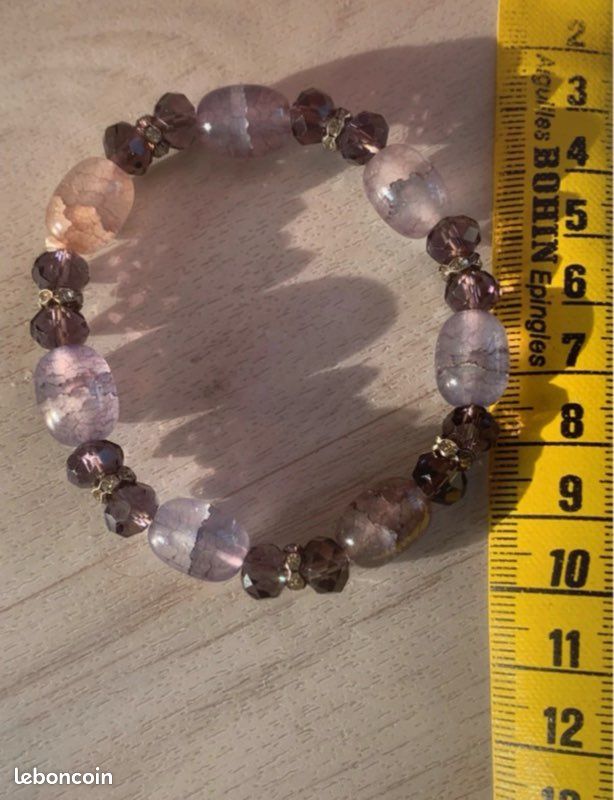 Bracelet fantaisie perles violettes en verre et améthystes (image 5)