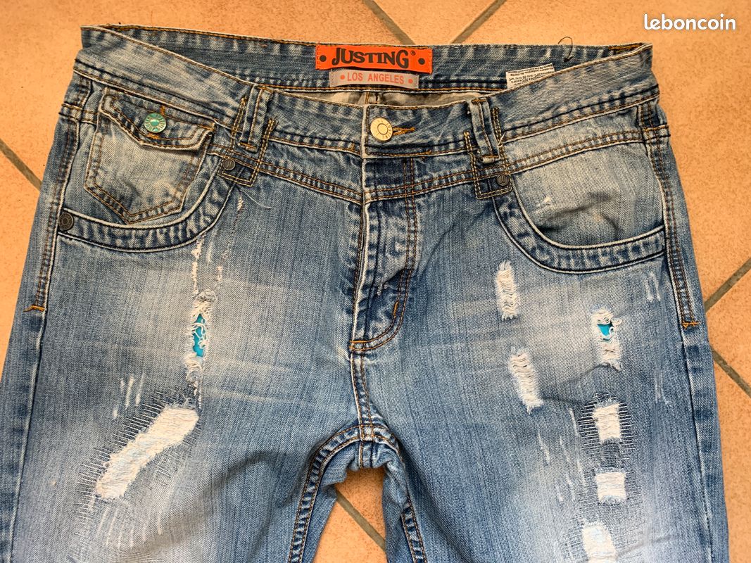 Justing jeans bleu Los Angeles W38 pré-déchiré avec empiècement de tissu (image 4)